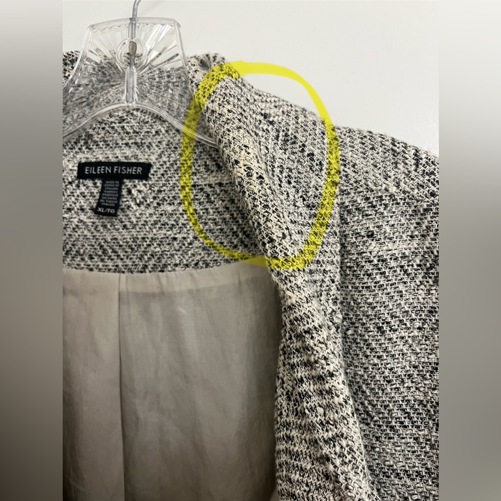 Eileen Fisher Blazer Jacket Soft White Black Italian Tweed Cotton XL Draped - Picture 10 of 11